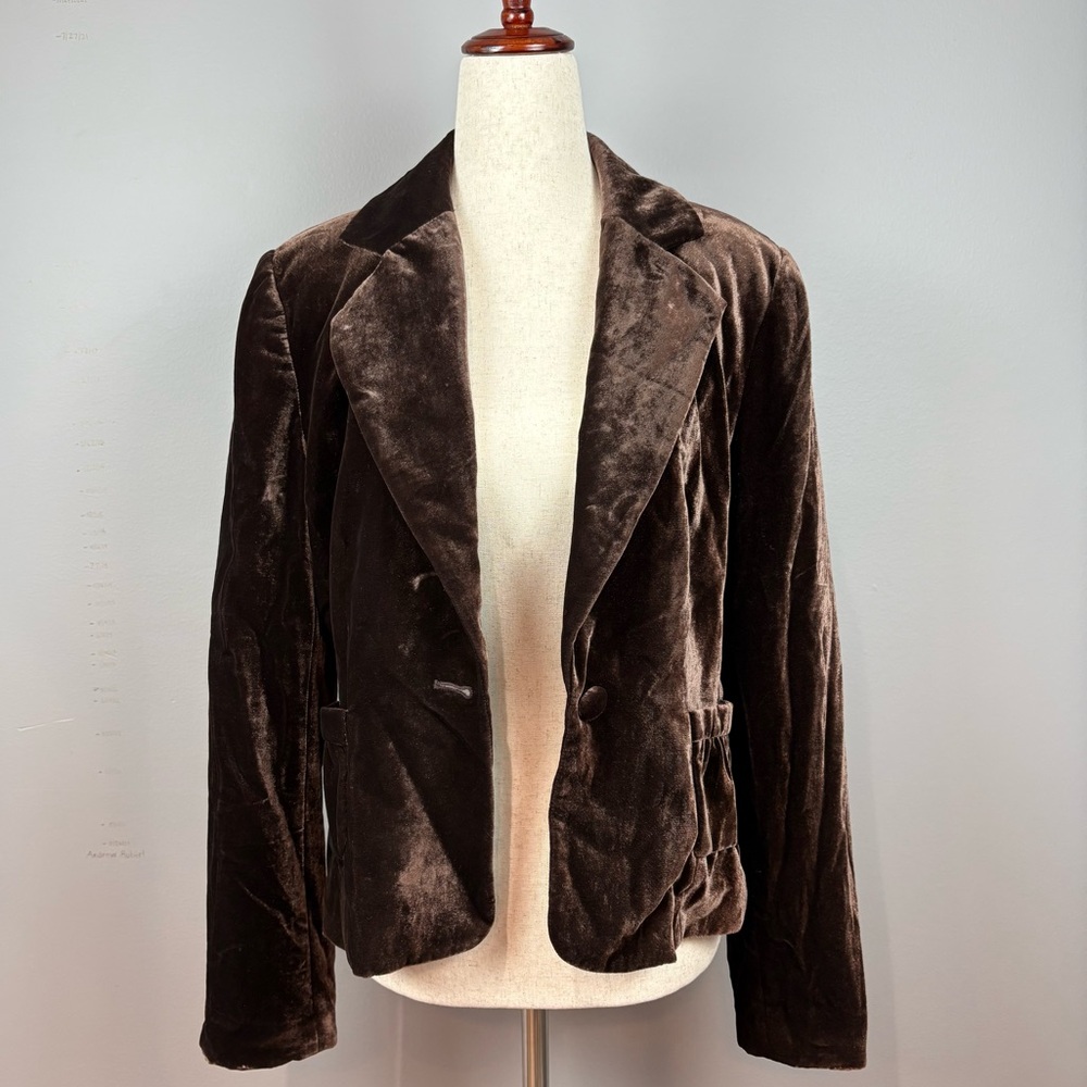 Vintage Crushed Velvet Jacket Blazer Sz M Chocolate Mocha Brown Lined Pockets